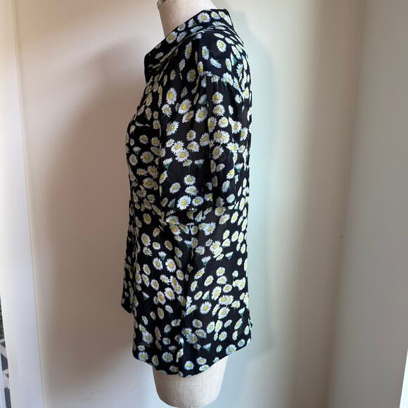 Escada Sport Daisy Print Floral Button Front Blouse Women’s 42 Black White - Picture 3 of 12